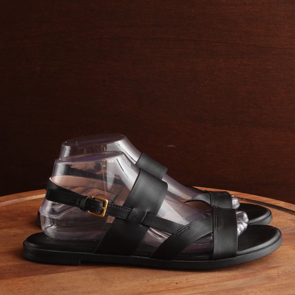 Cole Haan Sandals Womens SZ 9B BLK Fawn Leather Slingback Flat Minimalist Shoes
